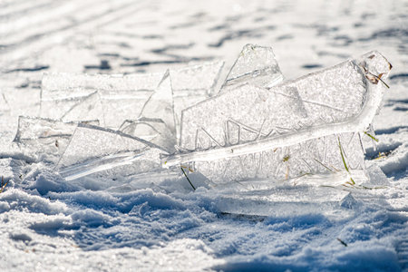 ice geometry outdoor, A piece of ice stands on the rocks.