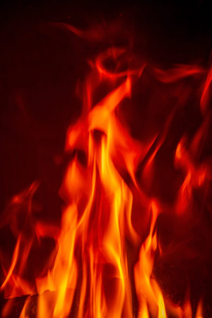Flame of fireplace with black background