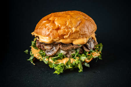 tasty burger on the dark backgroundの写真素材
