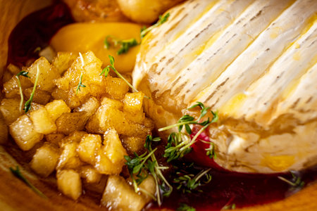 baked camembert with pear and toasts