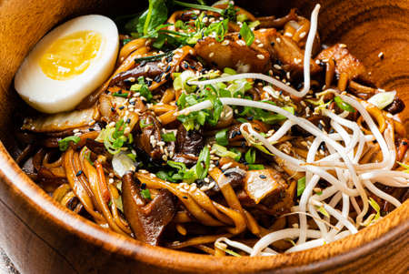 noodle with meat and eggの写真素材