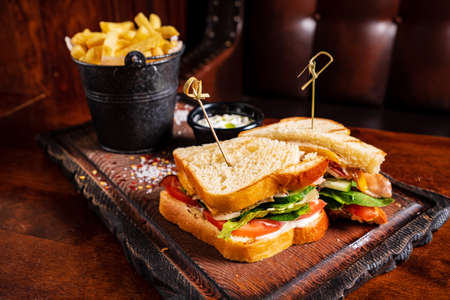 sandwich with meat and french friesの写真素材