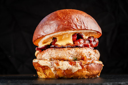 gourmet burger on the stoneの写真素材