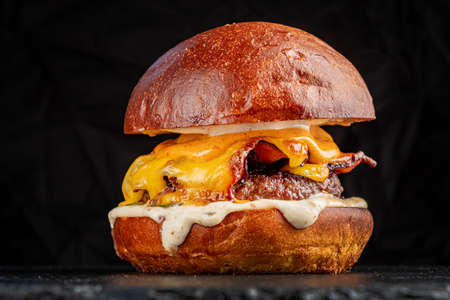 gourmet burger on the stoneの写真素材