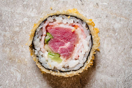 sushi with tempura, top viewの写真素材