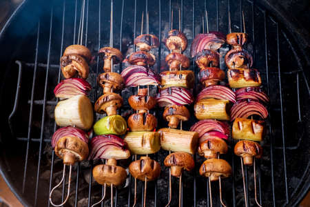 Roasted meat kebab on skewers.の写真素材