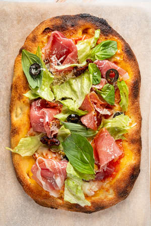italian pizza with organic ingredientsの写真素材