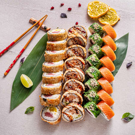 sushi set on the stone backgroundの写真素材