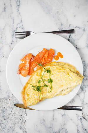 omelet with salmon, top viewの写真素材