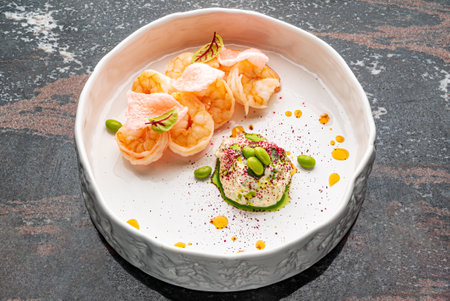 Prawn salad Healthy Shrimp Salad with mixed greensの写真素材