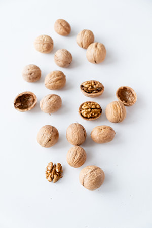 organic walnuts on the white background