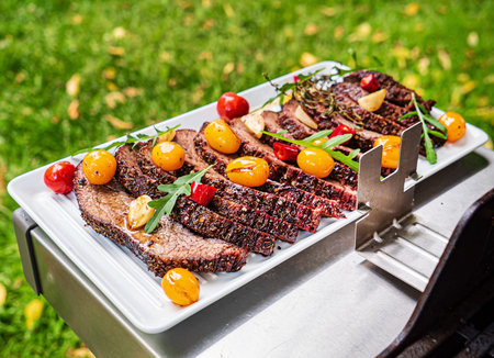 grilled meat with grilled vegetables