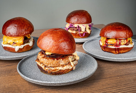 tasty burger on the plateの写真素材