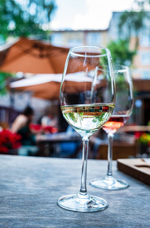 wine on the summer terraceの写真素材