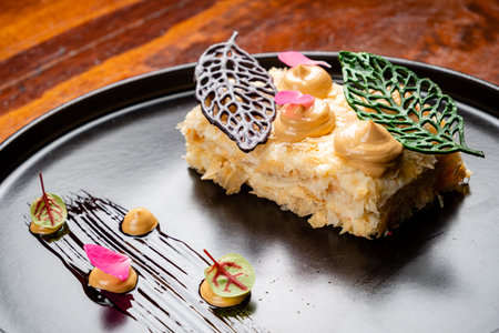 napoleon cake with chocolate leaves
