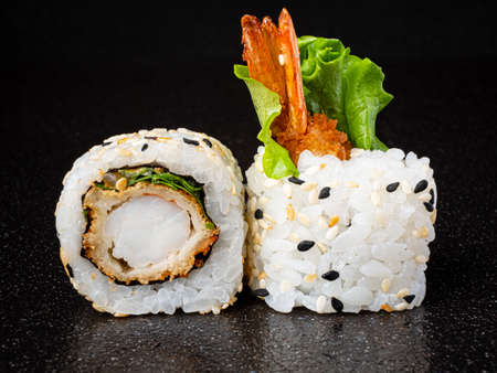 sushi on the black stoneの写真素材