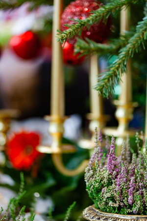 Christmas decoration with red ballsの写真素材