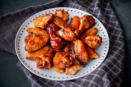 grilled chicken with sauce, top view