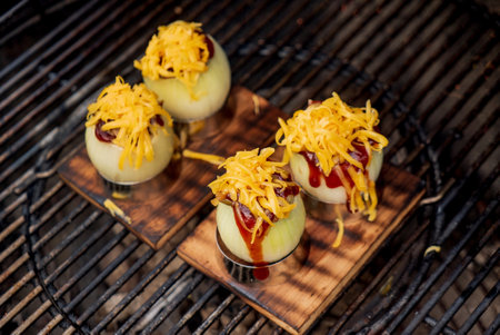 stuffed onions on the grillの写真素材