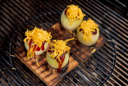 stuffed onion on the grilllの写真素材