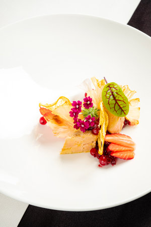 Foie gras on a white plateの写真素材
