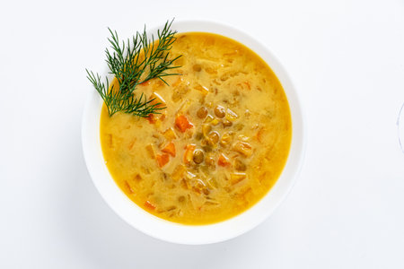 lentil soup on the white backgroundの写真素材