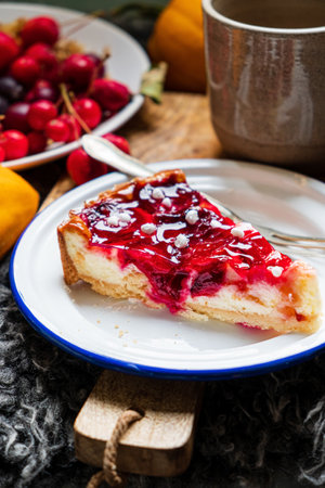 plum cake with tea, autumn daysの写真素材