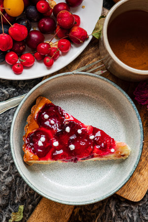 plum cake with tea, autumn daysの写真素材