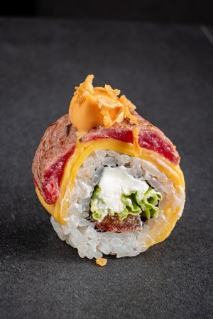 sushi on the black backgroundの写真素材