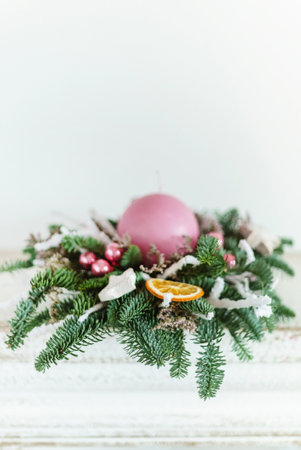 Christmas decoration wiht candles lightsの写真素材