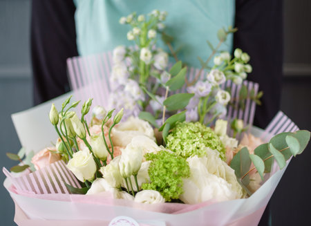 nice bouquet in the handsの写真素材