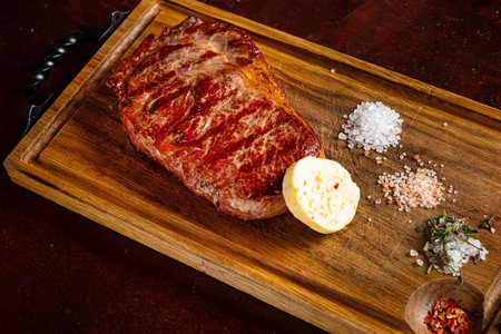 steak with salt and lemonの写真素材