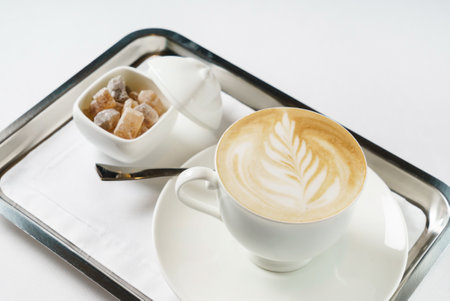 cup of cappuccino with sugarの写真素材