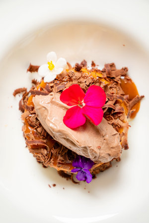 mousse dessert with chocolate ice cream