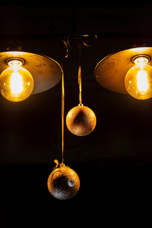 Christmas balls under vintage lamps