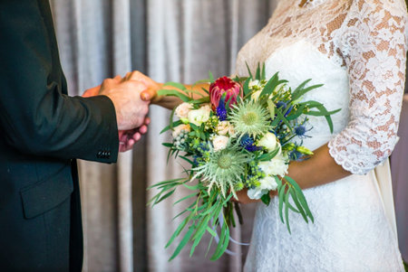 Baeutiful wedding couple with flowers
