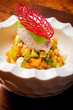 salad with salmon and avocadoの写真素材