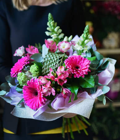 nice bouquet in the handsの写真素材