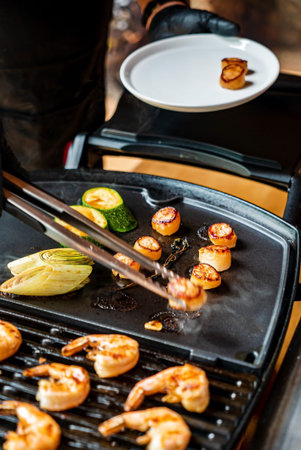 grilled shrimps and scallops, top view