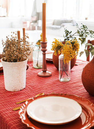 Easter table with nice flowersの写真素材