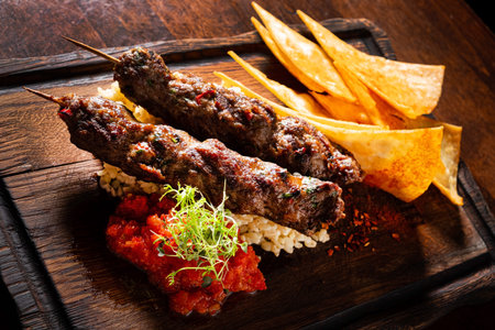 kebab with chips and sauce