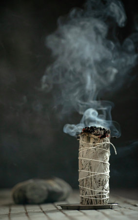 Burning White Sage Smudge Stickの写真素材