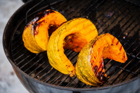 grilled pumpkin on the grillの写真素材