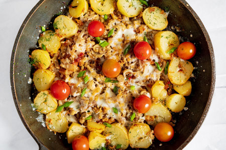 roasted potato with minced meatの写真素材
