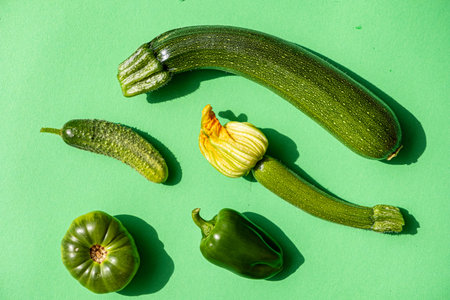 green vegetables on the green backgroundの写真素材
