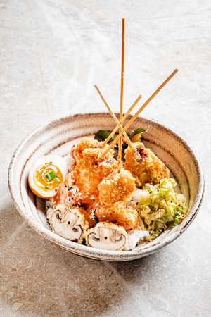 japanese deep fied seafood with vegetablesの写真素材