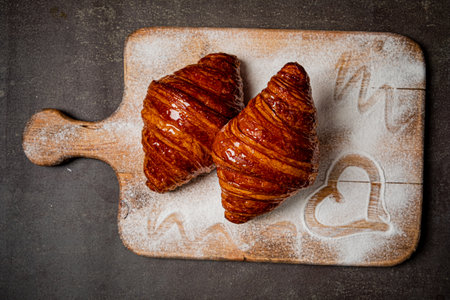 fresh croissants on the plateの写真素材