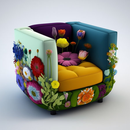 Armchair with flowers on a white background. 3d render.の写真素材