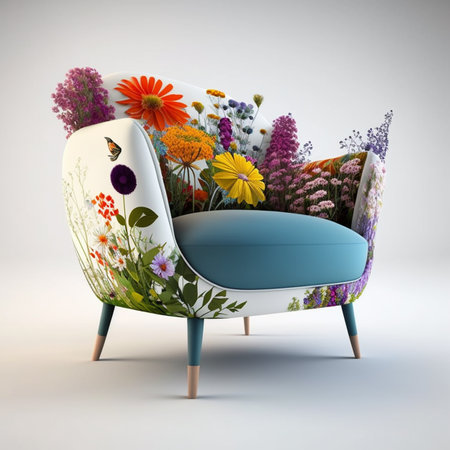modern chair with colorful flowers on a gray background. 3d renderの写真素材