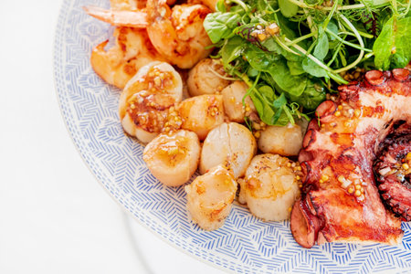 Seafood platter on the white backgroundの写真素材
